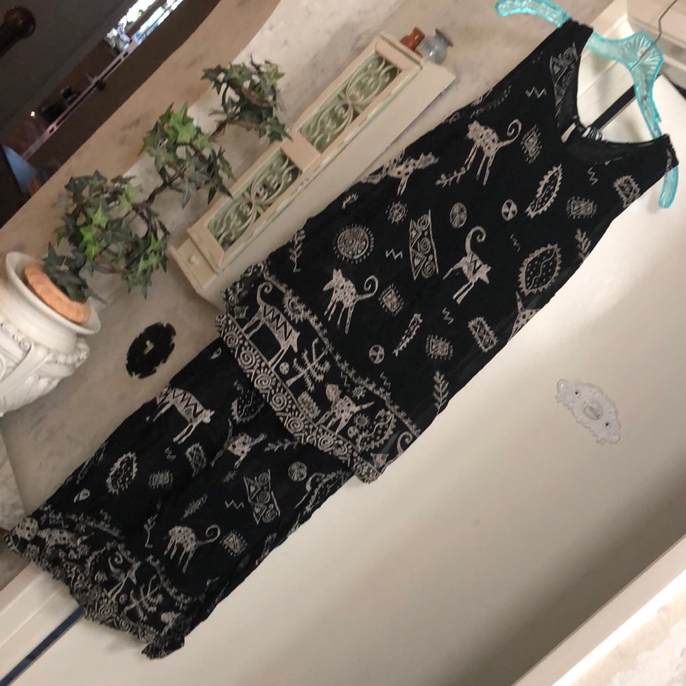 Bila animal print rayon dress sleeveless two layers small black off white zoo
